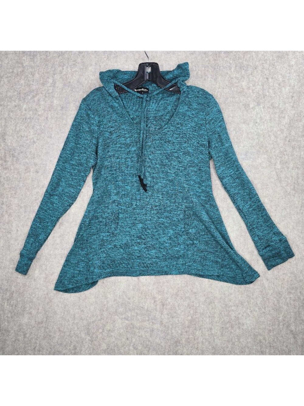 Inspired Hearts Women Pullover Hoodie Marled Teal Size M Cotton/Poly